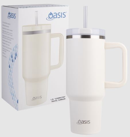 Oasis Commuter Travel Tumbler - Stainless Steel Double Wall Insulated - Alabaster