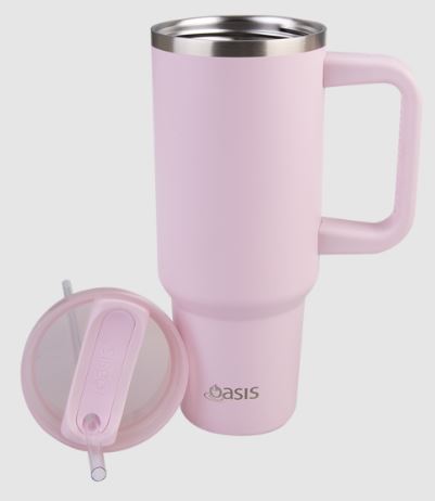 Oasis Commuter Travel Tumbler 1.2l - Stainless Steel Double Wall Insulated - Pink Lemonade