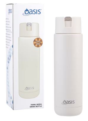 Oasis Ceramic Lined Stainless Steel Triple Wall Insulated "moda" Drink Bottle 700ml - Alabaster