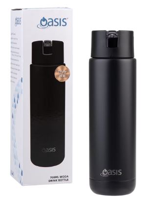 Oasis Cermic Lined Stainless Steel Triple Wall Insulated "moda" Drink Bottle 700ml - Black