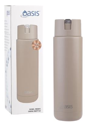 Oasis Ceramic Lined Stainless Steel Triple Wall Insulated "moda" Drink Bottle 700ml - Latte