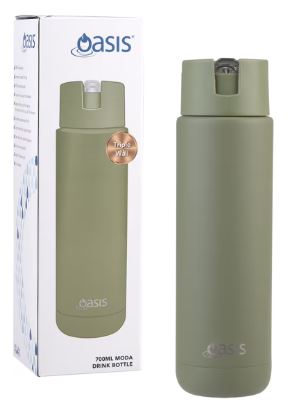 Oasis Ceramic Lined Stainless Steel Triple Wall Insulayted "moda" Drink Bottle 700ml - Olive Green