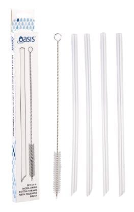 Oasis 'moda' Drink Bottle Straws S/4 With Cleaning Brush Barware Accessories The Cooks Kitchen 