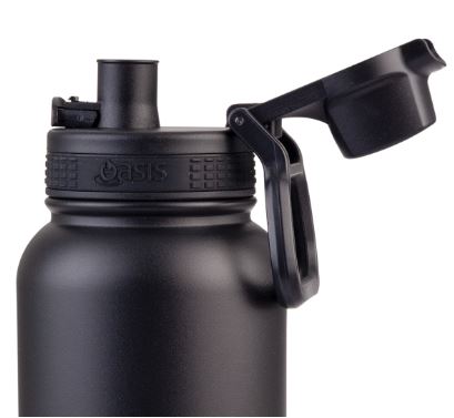 Oasis Stainless Steel Doubled Wall Insulated 'challenger' Sports Bottle With Quick Release Cap 1.1l - Black