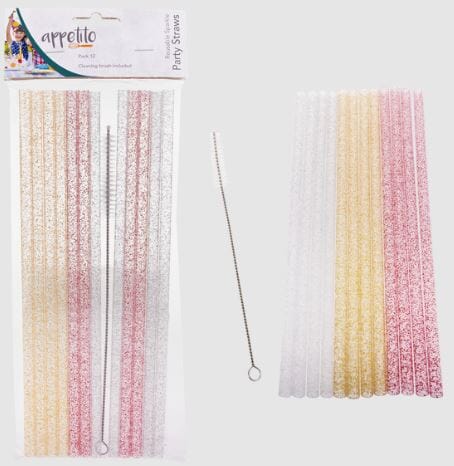 Reusable Sparkle Party Straws 25cm Pk Of 12 With Brush Barware Accessories The Cooks Kitchen 
