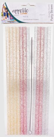 Reusable Sparkle Party Straws 25cm Pk Of 12 With Brush Barware Accessories The Cooks Kitchen 