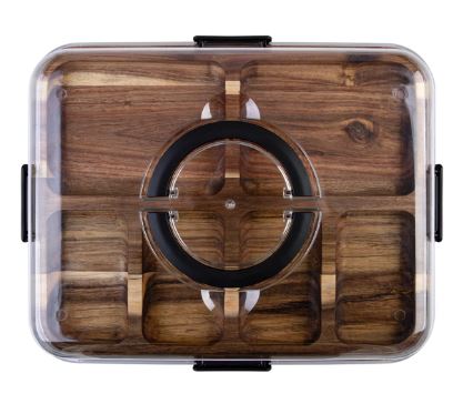 Alfreasco Lane Acacia Wood 6 Compartment Rectangular Grazing Platter With Lid