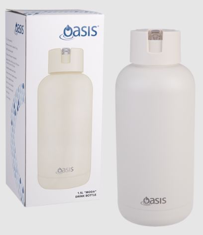 Oasis "moda" Ceramic Lined Stainless Steel Triple Wall Insulated Drink Bottle 1.5l - Alabaster