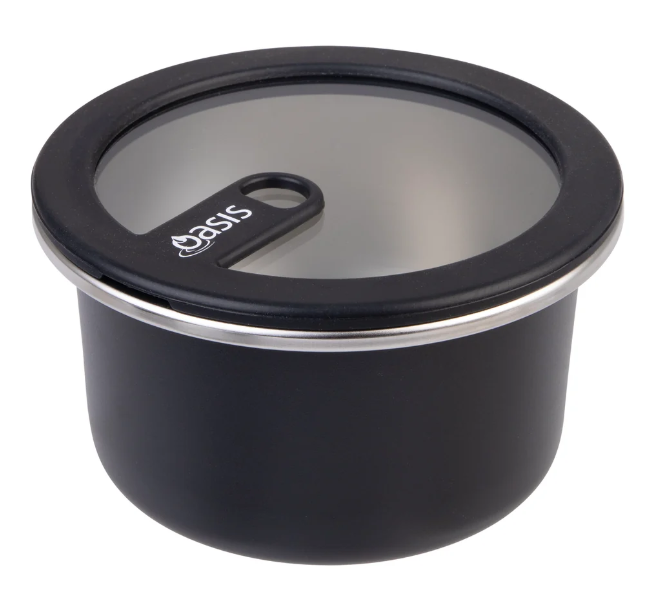 Oasis Microwave Safe Round Stainless Steel Container 600ml Black