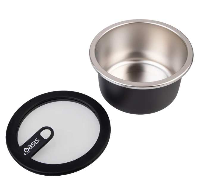 Oasis Microwave Safe Round Stainless Steel Container 600ml Black