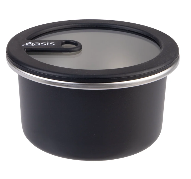 Oasis Microwave Safe Round Stainless Steel Container 600ml Black