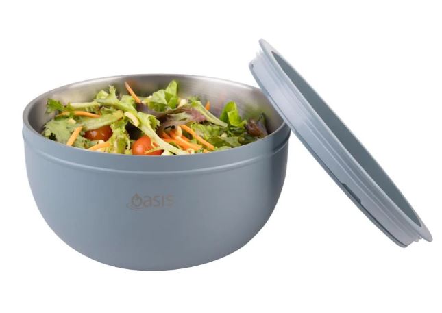 Oasis Stainless Steel Double Wall Salad Bowl With Lid 2.8l - Hazy Blue