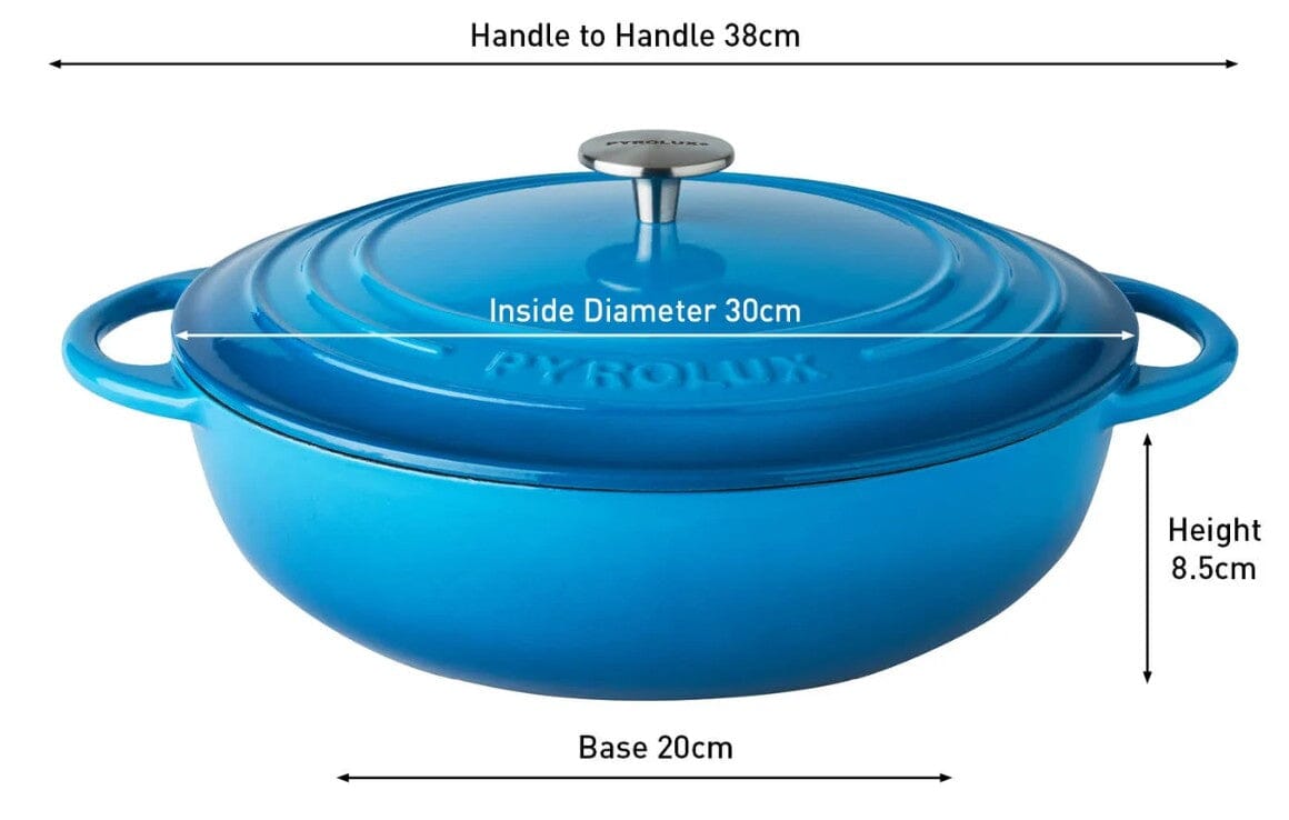 Pyrolux Pyrochef Round Chef Pan 30cm/5l Ocean Blue Enameled Cast Iron The Cooks Kitchen 