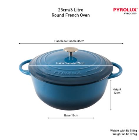 Pyrochef Round French Oven 28cm/6l Ocean Blue