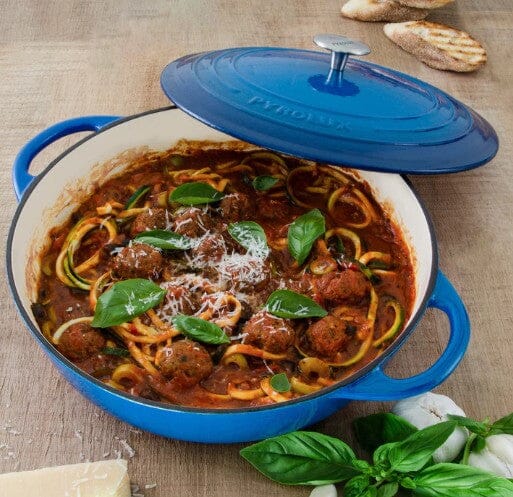 Pyrolux Pyrochef Round Chef Pan 24cm - Ocean Blue Enameled Cast Iron The Cooks Kitchen 