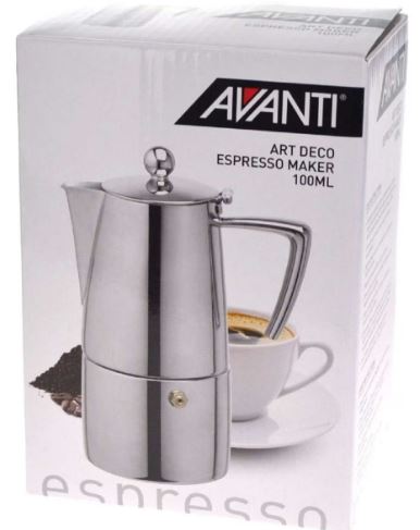 Avanti Art Deco Espresso Maker - 2 Cup / 100ml - Stainless Steel