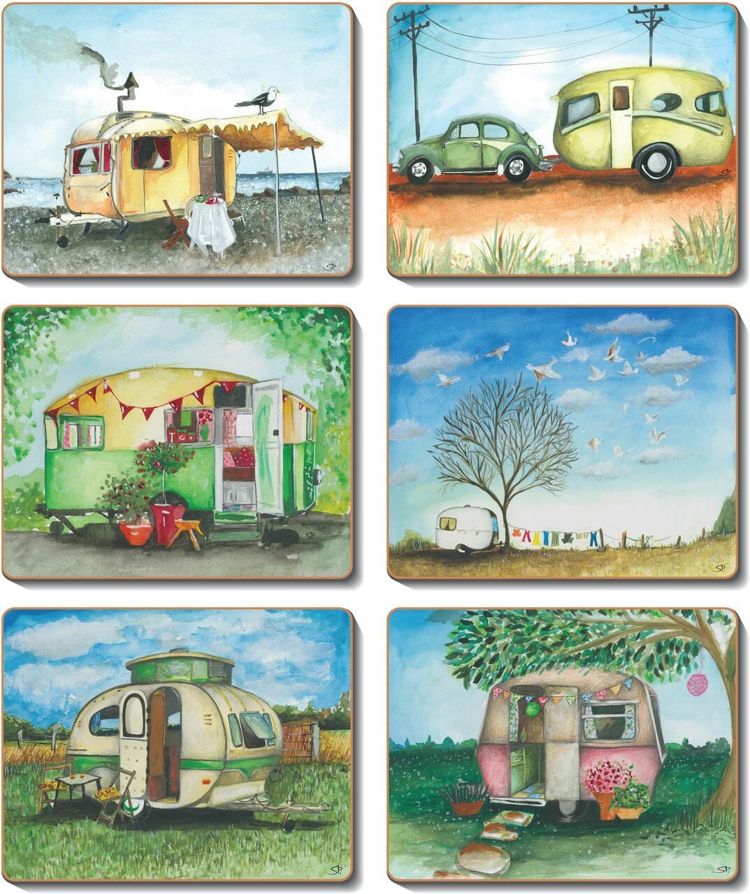 Cinnamon Vintage Caravan Coasters - Set Of 6 Placemats & Coasters The Cooks Kitchen 