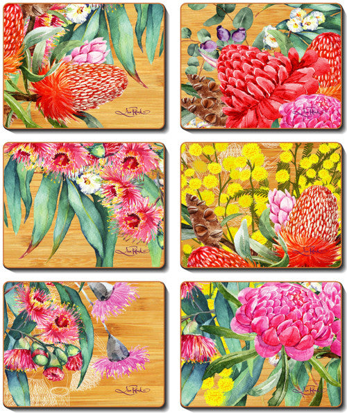 Cinnamon Native Flowers Coasters - Set Of 6