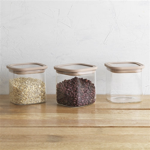 Ecology Store Set Of 3 Square Canisters - Almond
