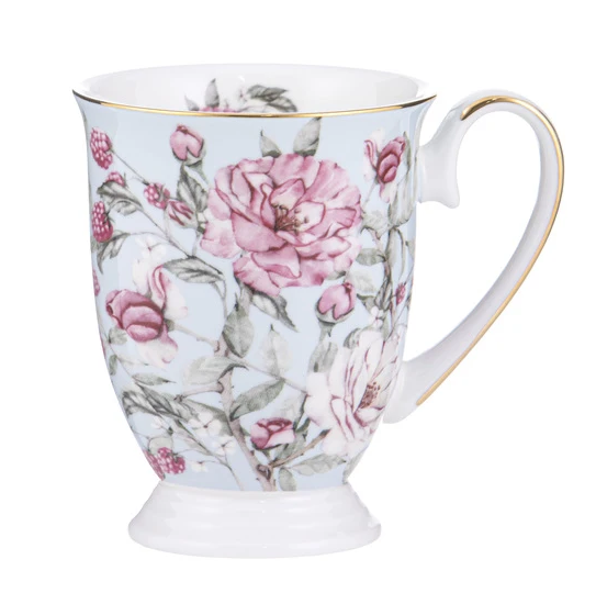 Ashdene Raspberry Rose Powder Blue Footed Mug 310ml