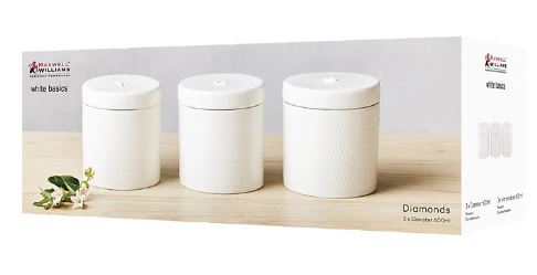 Maxwell & Williams White Basics Diamonds Canister 600ml Set Of 3 Gift Boxed