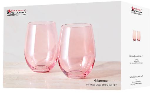 Maxwell & Williams Glamour Stemless Glass 560ml S/2 Pink