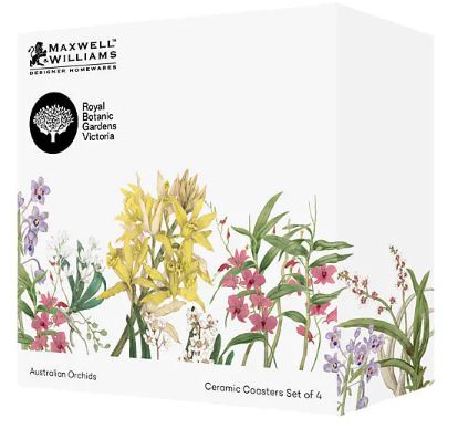 Maxwell & Williams Royal Botanic Gardens - Australian Orchids Ceramic Round Coasters 9.5cm Set Of 4