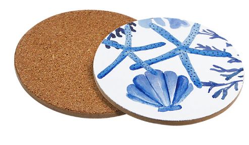 Maxwell & Williams Blue Coral - Round Corkback Coasters Set Of 4