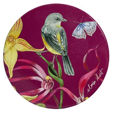 Maxwell & Williams Eloise Short Lyric Ceramic Round Coaster Yellow Robin (spinebill Honeyeater)