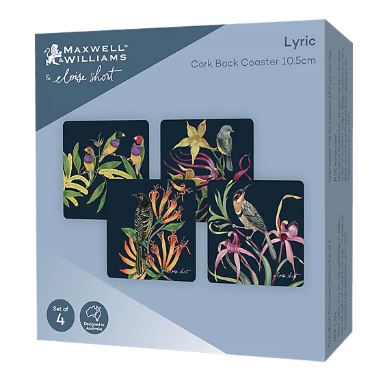 Maxwell & Williams Eloise Short Lyric Cork Back Coaster  - 10.5cm Set Of 4