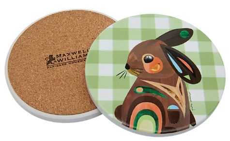 Maxwell & Williams Pete Cromer Barn Friends Ceramic Round 10cm Coaster Bunny Green