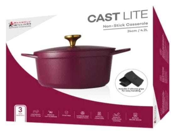 Maxwell & Williams Cast Lite - Non-stick Casserole 24cm/4.2l Cherry Casseroles The Cooks Kitchen 
