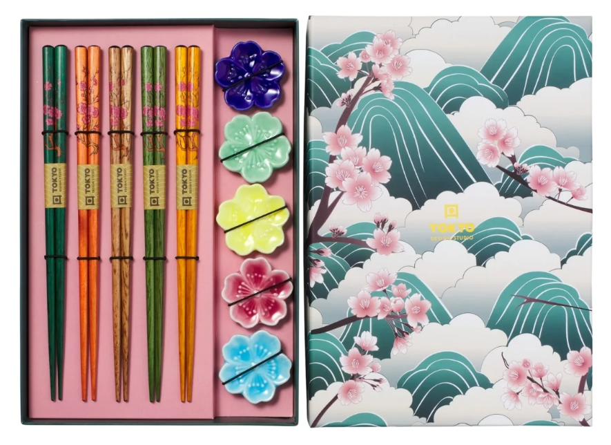 Tokyo Design Studio Fujisakura Chopsticks 10pc With Rest Gift Boxed