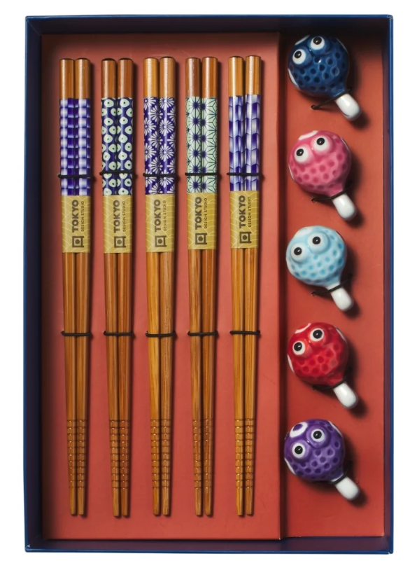 Tokyo Design Studio Blow Fish Chopsticks 10pc With Rest Gift Boxed