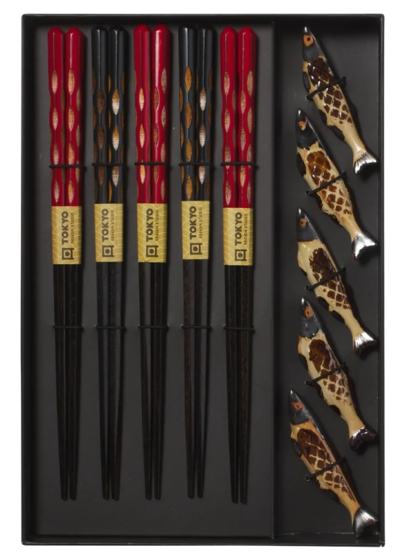 Tokyo Design Studio Sardine Chopsticks 10pc With Rest Gift Boxed 
