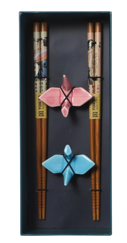 Tokyo Design Studio Crane Chopsticks 4pc With Rest Gift Boxed