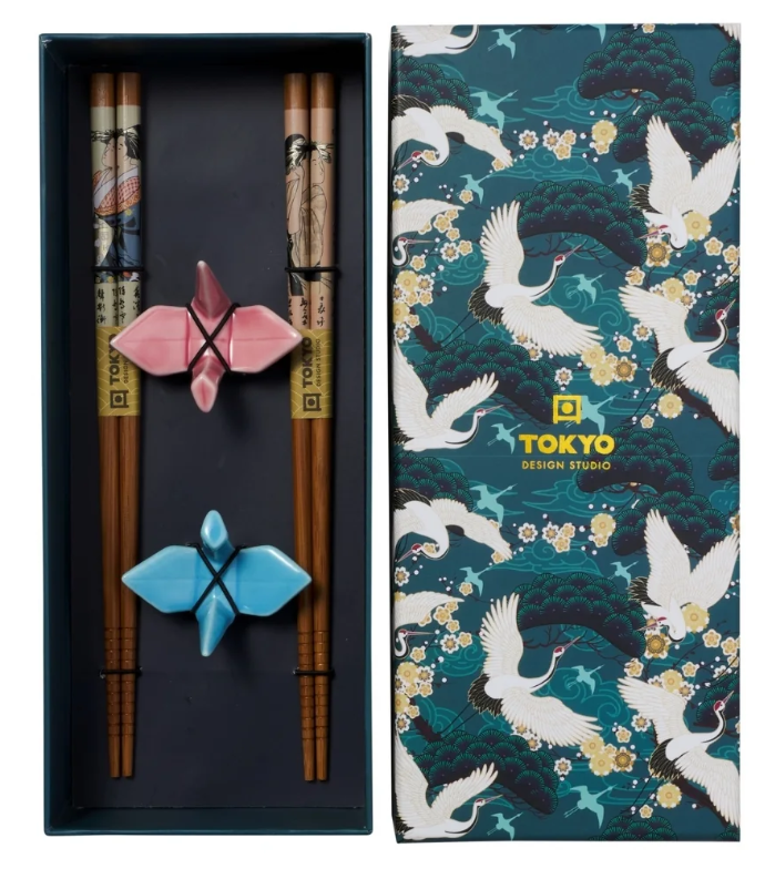 Tokyo Design Studio Crane Chopsticks 4pc With Rest Gift Boxed