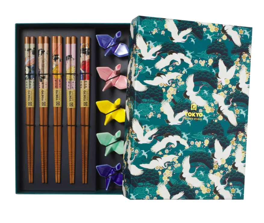 Tokyo Design Studio Crane Chopstick Set 10pc Inc Rests