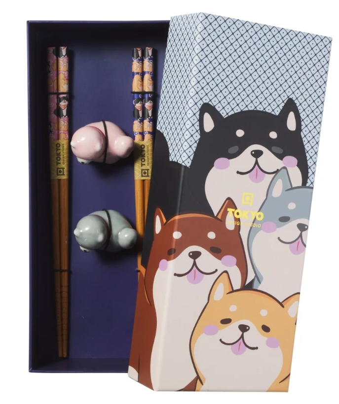 Tokyo Design Studio Shiba Dog Chopsticks 4pc With Rest Gift Boxed