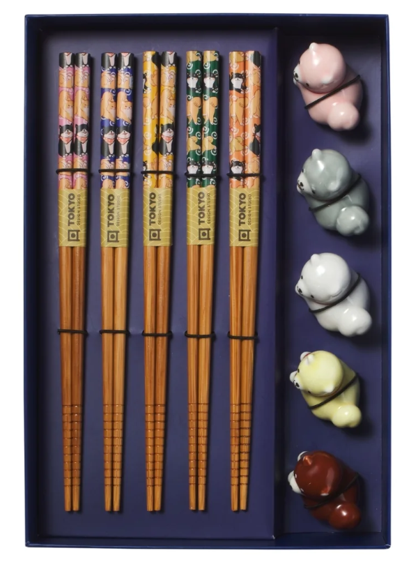 Tokyo Design Studio Shiba Dog Chopsticks 10pc With Rest Gift Boxed