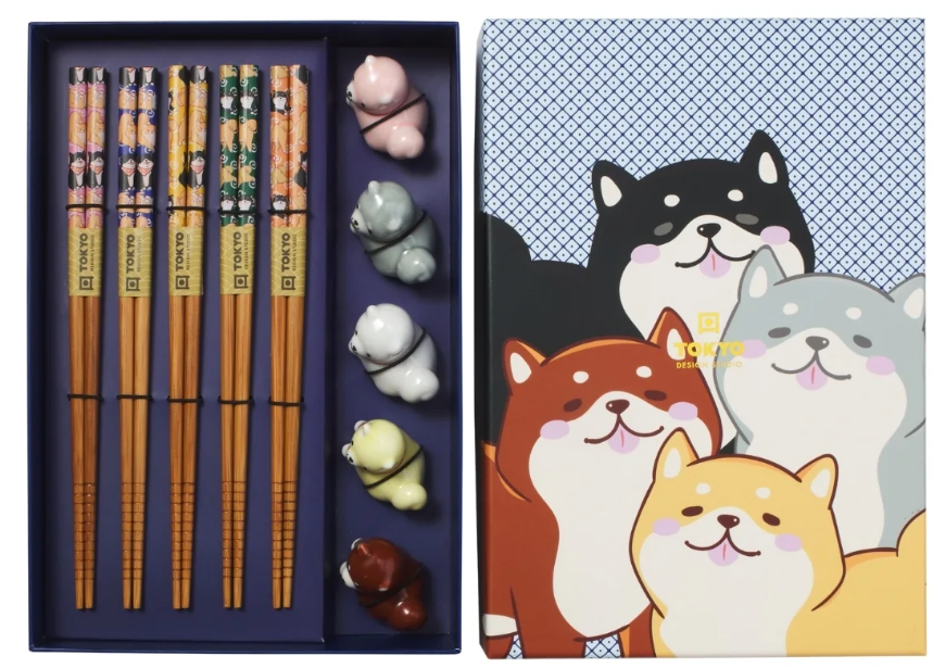Tokyo Design Studio Shiba Dog Chopsticks 10pc With Rest Gift Boxed