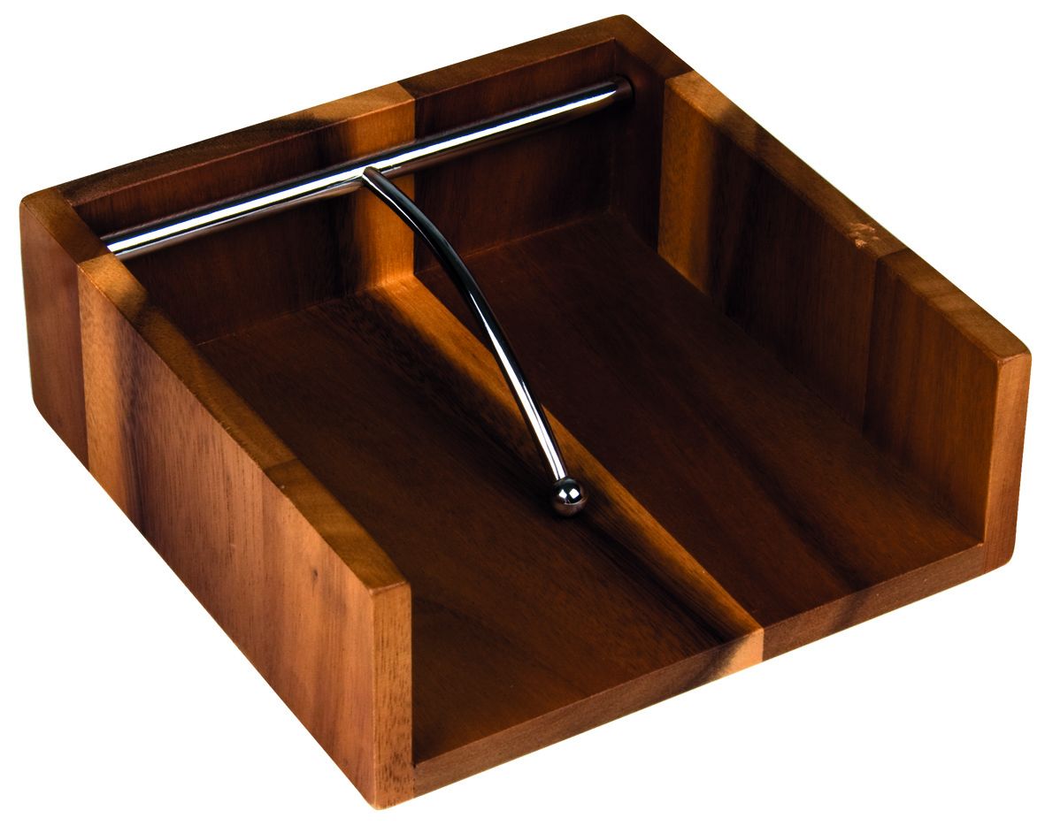 Davis & Waddell Acacia Wood Napkin Holder Natural & Stainless Steel 19x19x6cm