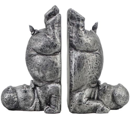 Angola Resin Silver Hippo Bookends