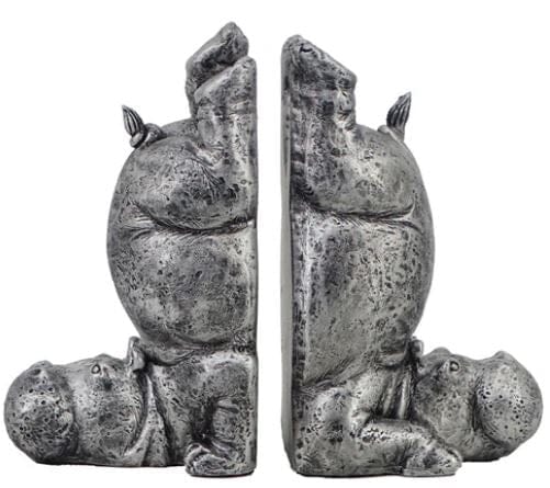 Angola Resin Silver Hippo Bookends Home Decor The Cooks Kitchen 
