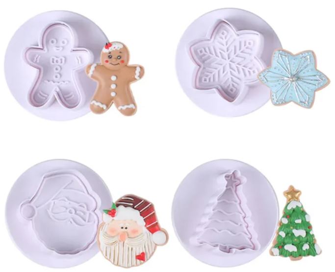 Cake Craft - Christmas - White Plunger Cutters - Set Of 4