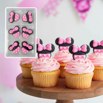 Cake Craft Minnie Mouse Head Sugar Decorations 6pk