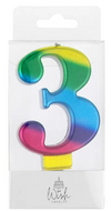 Cake Craft Wish - Number 3 Rainbow Gold Metallic Candle