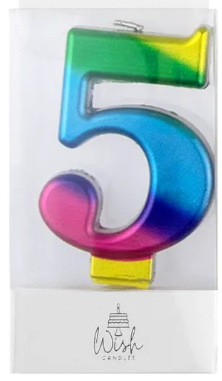 Cake Craft Wish - Number 5 Rainbow Gold Metallic Candle