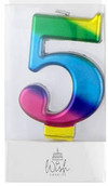 Cake Craft Wish - Number 5 Rainbow Gold Metallic Candle