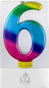 Cake Craft Wish - Number 6 Rainbow Gold Metallic Candle
